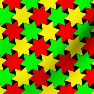 Green Yellow and Red Stars on Black Backgrond