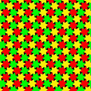 Green Yellow and Red Stars on Black Backgrond