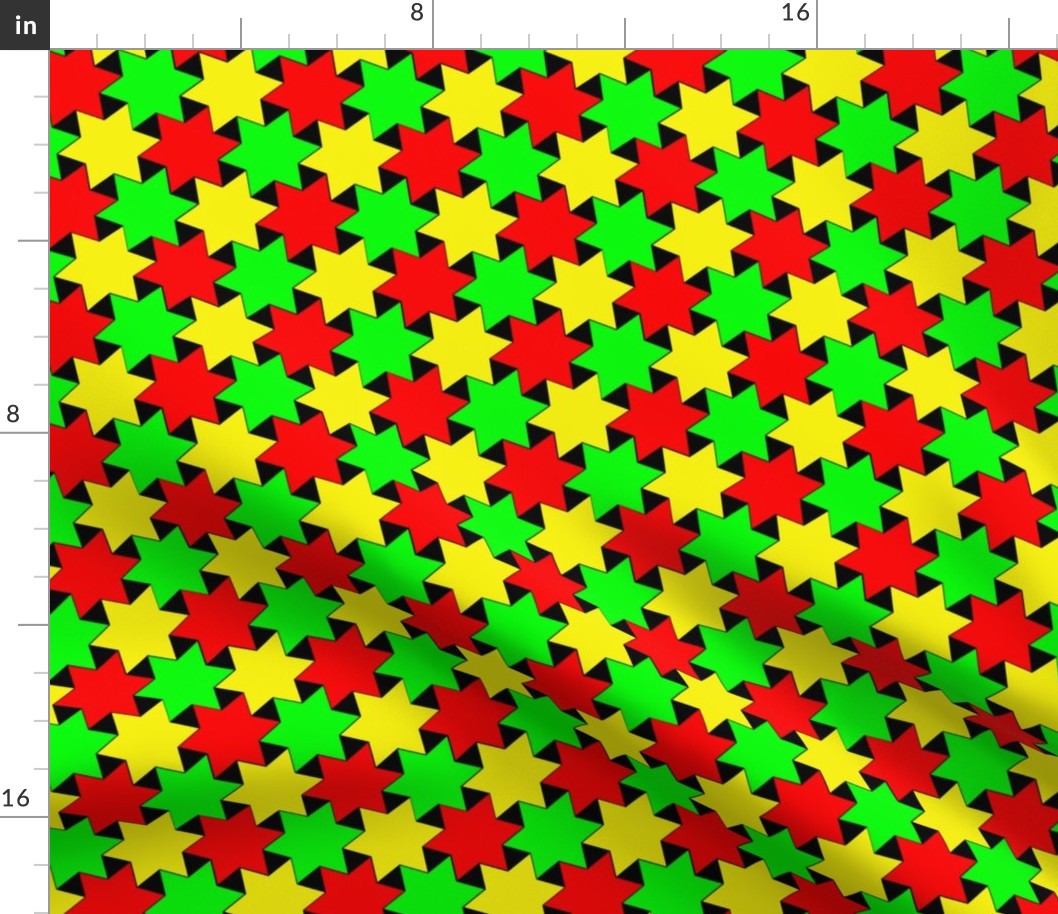 Green Yellow and Red Stars on Black Backgrond