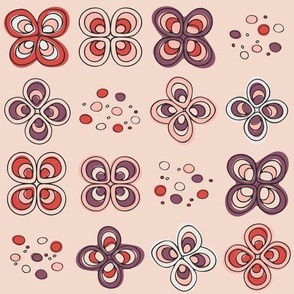 M | Plum Violet and Red Abstract Butterfly Wings Retro Floral Doodle Grid with Dots on Soft Pink