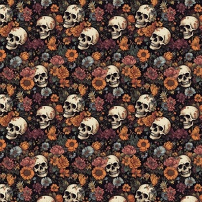 Blooming Skulls--Dark gothic skulls and flowers pattern
