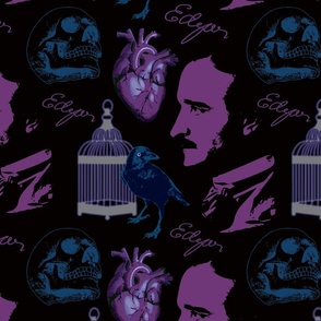 Edgar Allen Poe Pattern Purple Blue Half Size