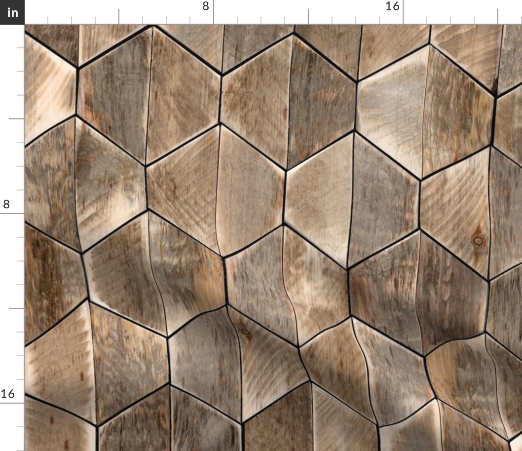 Driftwood Coastal Hexagons Modern Wood Geometric - Laguna Collection