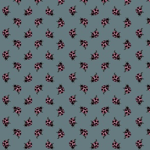 Bubblegum ladybugs spot alternative on petal slate grey