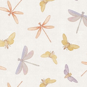 Watercolor doodle bugs - dragonflies & moths