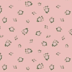 Scattered Victorian Pink Roses with Pink Background