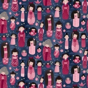 Dreamy Pink Japanese Kokeshi Dolls / Tiny Scale