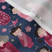 Dreamy Pink Japanese Kokeshi Dolls / Small Scale
