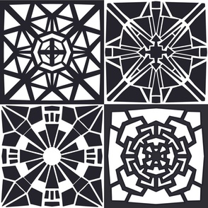 Black n White Kaleidoscopes on Checkerboard - Symmetrical - Large