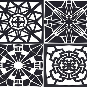 Black n White Kaleidoscopes on Checkerboard - Symmetrical - medium