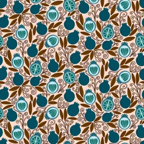 Pomegranates - Teal and Brown