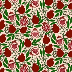 Pomegranates - Red, Green, Cream