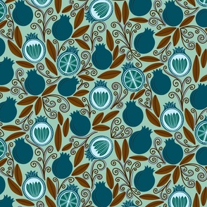 Pomegranates - Teal and Brown 2