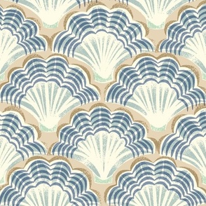 Nautical Striped Scallop Shells / large scale / sand beige