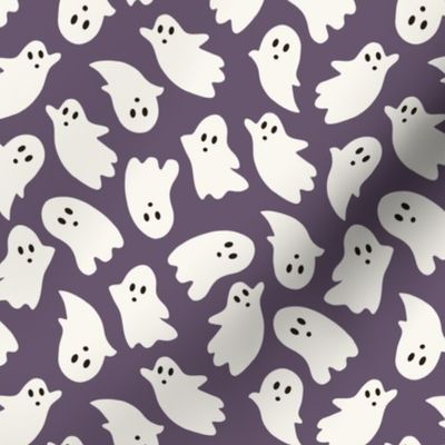 Medium Scale // Cute Halloween Ghosts on Eggplant Plum Purple