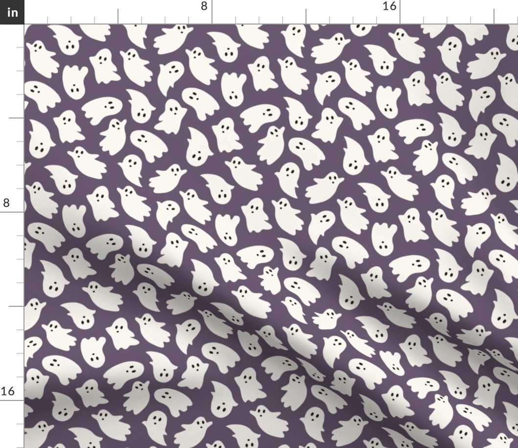 Medium Scale // Cute Halloween Ghosts on Eggplant Plum Purple