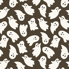 Medium Scale // Cute Halloween Ghosts on Deep Grey Charcoal Black