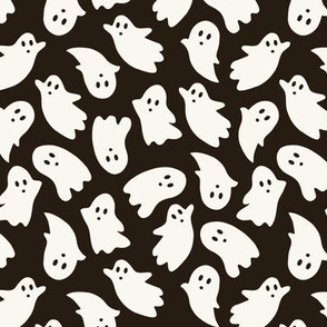 Medium Scale // Cute Halloween Ghosts on Onyx Midnight Black