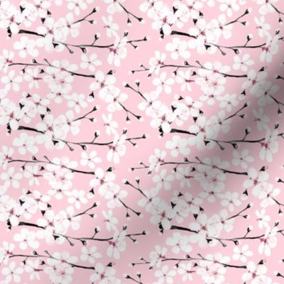 white cherryblossom on pink at Spoonflower by Magenta Rose Designs