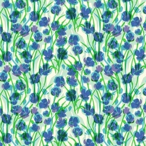 small scale Buttercup field loose floral / col2 blue violet and green