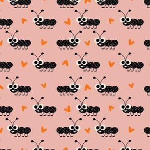 Cute Ant With Heart Pink - Kids Nursery Illustration Kawaii Cute Bugs 