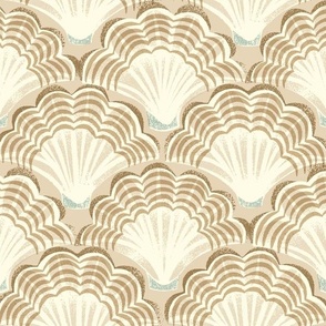 Nautical Striped Scallop Shells / large scale / warm neutral brown sand beige
