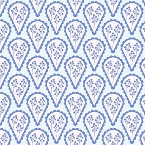 Geometric Framed floral in blue and white fabric