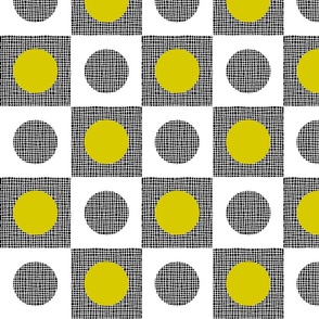 Retro Texture Geometric Squares And Circles Pattern No.1 Black, White, And Mustard Yellow