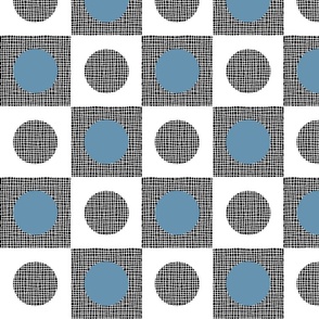 Retro Texture Geometric Squares And Circles Pattern No.1 Black, White, And Blue Gray