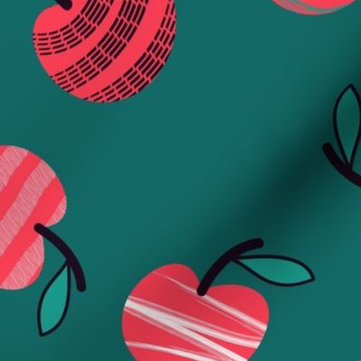 (M) Red Apples Whimsical Tossed on Teal