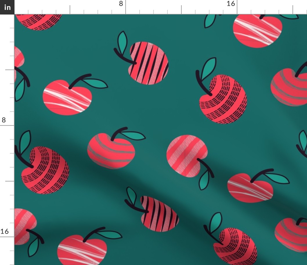 (M) Red Apples Whimsical Tossed on Teal