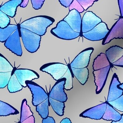 Amazon Morpho Butterflies - On Grey - Medium Scale