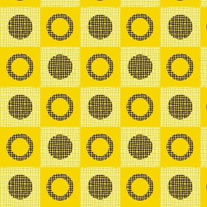 Retro Texture Geometric Squares And Circles Pattern No.2 Black, White, And Mustard Yellow