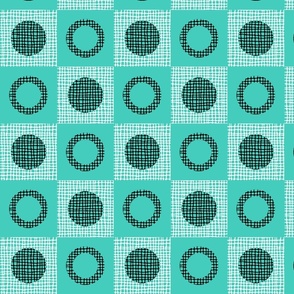 Retro Texture Geometric Squares And Circles Pattern No.2 Black, White, And Turquoise