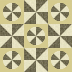 Retro Texture Geometric Squares And Circles Pattern No.3 Black, White, And Dark Cream