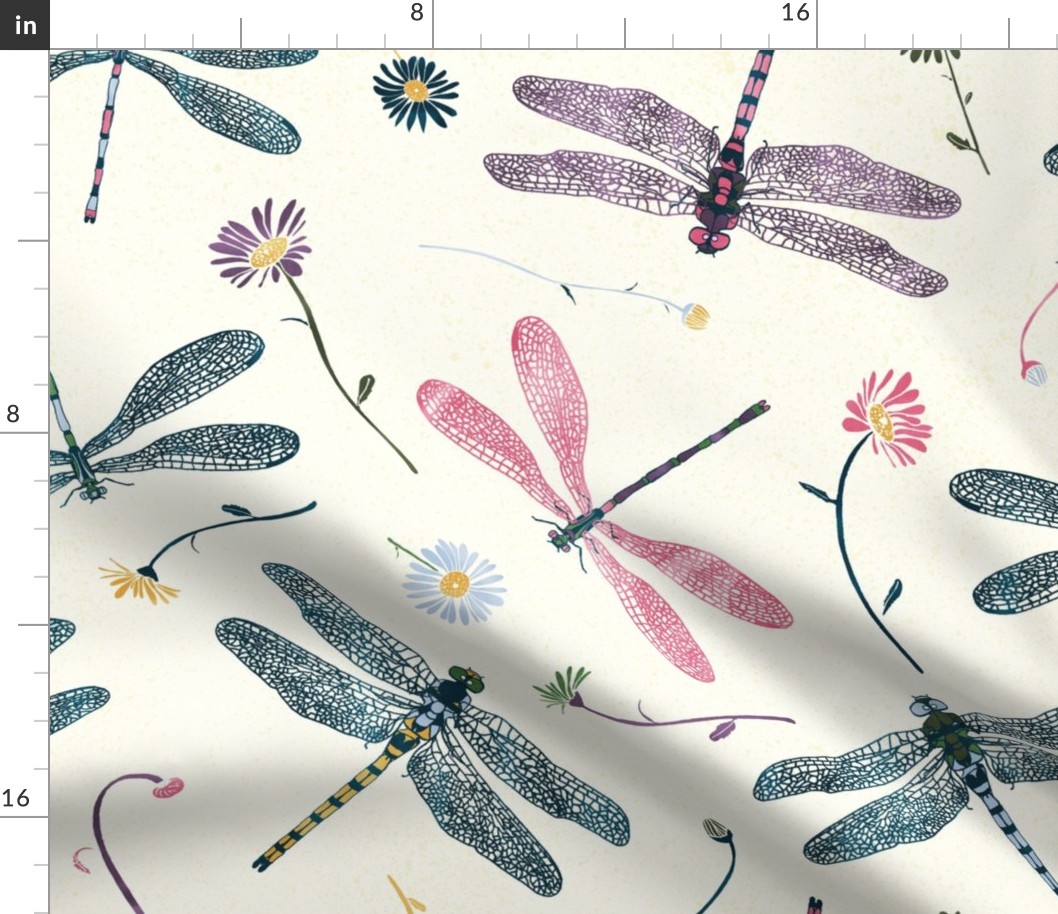 Dragonflies and Damselflies among colorful flowers 