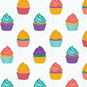 Colorful retro modern cupcake pattern on white - perfect for birthday party table linens