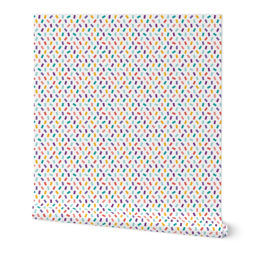 Colorful textured geometric confetti on white - perfect for birthday party table linens