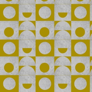 Mid-century Modern Concrete Moon Geometric Shapes Grey And Mustard Yellow