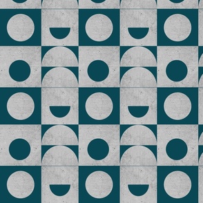 Mid-century Modern Concrete Moon Geometric Shapes Grey And Teal Blue
