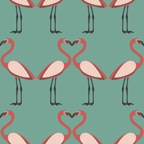 Flirty Flamingos on Teal 