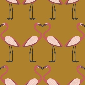 flirty flamingos on yellow ochre
