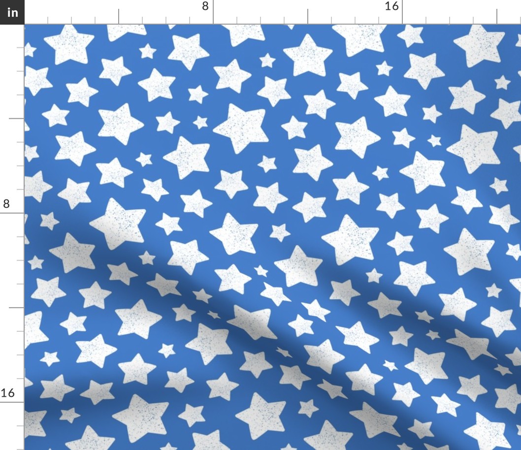 Star Pattern Distressed Stamped Blue and White, Cute Stars