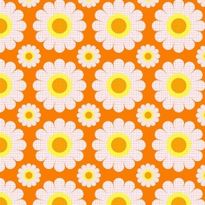 Retro Summer Daisies Pattern On Orange