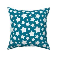 Star Pattern Distressed Stamped Teal and White, Cute Stars