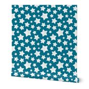 Star Pattern Distressed Stamped Teal and White, Cute Stars