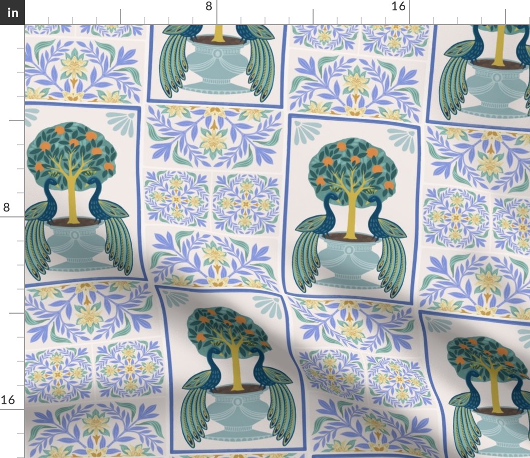 Mediterranean Peacock Tiles - Italian Style Majolica