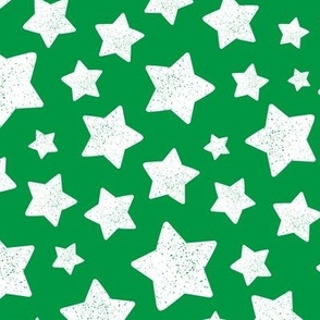 Star Pattern Distressed Stamped Kelly Green and White, Cute Stars