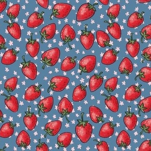 Strawberries on denim blue