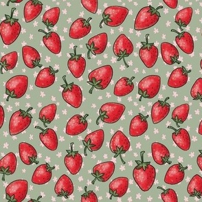 Strawberries on sage green